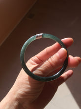 Load image into Gallery viewer, 54.5mm Certified Type A 100% Natural dark green/blue/gray Guatemala slim round cut Jadeite bangle PD180-2494