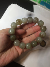 Load image into Gallery viewer, 14x13mm 100% Natural light green/gray/brown with brown flying dandelions vintage style nephrite Jade bead bracelet HE84