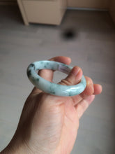 Load image into Gallery viewer, 51.5mm certified 100% natural Type A light green/white with green floating flowers oval jadeite jade bangle AM83-1631
