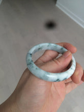 Load image into Gallery viewer, 51.5mm certified 100% natural Type A light green/white with green floating flowers oval jadeite jade bangle AM83-1631