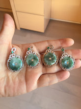 Load image into Gallery viewer, Type A 100% Natural dark green with green floating flowers Jadeite Jade Safety Guardian Button donuts Pendant group X138