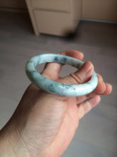 Load image into Gallery viewer, 55.5mm certificated Type A 100% Natural light green/white with green floating flowers Jadeite Jade bangle AM82-1632