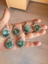 Load image into Gallery viewer, Type A 100% Natural dark green with green floating flowers Jadeite Jade Safety Guardian Button donuts Pendant group X138