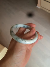 Load image into Gallery viewer, 55.5mm certificated Type A 100% Natural light green/white with green floating flowers Jadeite Jade bangle AM82-1632