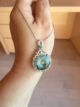 Load image into Gallery viewer, Type A 100% Natural dark green with green floating flowers Jadeite Jade Safety Guardian Button donuts Pendant group X138