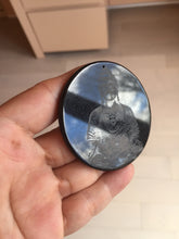 Load image into Gallery viewer, 100% natural black jadeite jade(Wuji, 乌鸡)  Guanyin (观音) safe and sound pendant/worry stone/decor BM38