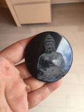 Load image into Gallery viewer, 100% natural black jadeite jade(Wuji, 乌鸡)  Guanyin (观音) safe and sound pendant/worry stone/decor BM38