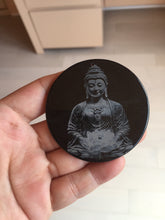 Load image into Gallery viewer, 100% natural black jadeite jade(Wuji, 乌鸡)  Guanyin (观音) safe and sound pendant/worry stone/decor BM38