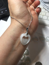 Load image into Gallery viewer, 100% Natural type A light green/white double hearts jadeite Jade pendant necklace PB221