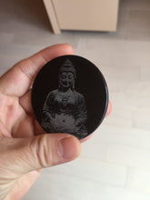 Load image into Gallery viewer, 100% natural black jadeite jade(Wuji, 乌鸡)  Guanyin (观音) safe and sound pendant/worry stone/decor BM38