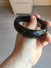 Load image into Gallery viewer, 59mm 100% Natural dark green/black meteorite Stellar Night sky nephrite Jade bangle HF94-1030