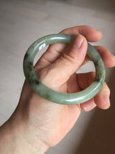 Load image into Gallery viewer, 54.5mm Certified type A 100% Natural light green dark green floating seaweed slim round cut Jadeite bangle PC59-6609