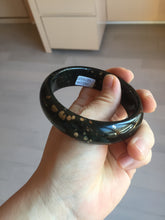 Load image into Gallery viewer, 59mm 100% Natural dark green/black meteorite Stellar Night sky nephrite Jade bangle HF94-1030