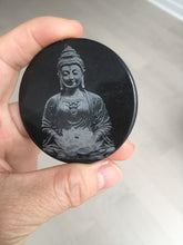 Load image into Gallery viewer, 100% natural black jadeite jade(Wuji, 乌鸡)  Guanyin (观音) safe and sound pendant/worry stone/decor BM38