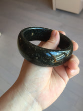 Load image into Gallery viewer, 61mm 100% Natural dark green/black meteorite Stellar Night sky broad style nephrite Jade bangle HF92-1032
