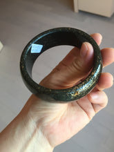 Load image into Gallery viewer, 61mm 100% Natural dark green/black meteorite Stellar Night sky broad style nephrite Jade bangle HF92-1032