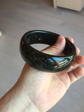 Load image into Gallery viewer, 61mm 100% Natural dark green/black meteorite Stellar Night sky broad style nephrite Jade bangle HF92-1032