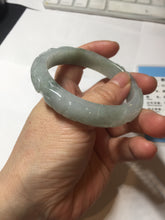 Load image into Gallery viewer, 55.3mm Certified Type A 100% Natural light green with carved Ancient Coin, Auspicious Cloud, and Lingzhi Jadeite Jade bangle PD146-6252