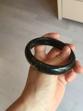 Load image into Gallery viewer, 60.4mm 100% Natural dark green/black meteorite Stellar Night sky broad style nephrite Jade bangle HF117-1025