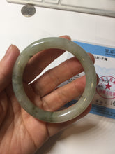 Load image into Gallery viewer, 51.6mm Certified type A 100% Natural light green dark green floating seaweed slim round cut Jadeite bangle PC58-6614