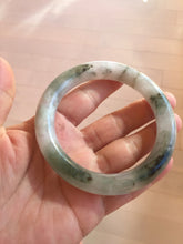 Load image into Gallery viewer, 58.5mm certified type A 100% Natural oily light green/white chubby round cut Jadeite Jade bangle BM20-2798