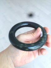 Load image into Gallery viewer, 58.2mm Certified 100% Natural dark green with light green fern frost chubby round cut nephrite Jade bangle HT101-0795