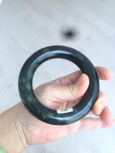Load image into Gallery viewer, 58.2mm Certified 100% Natural dark green with light green fern frost chubby round cut nephrite Jade bangle HT101-0795