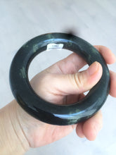 Load image into Gallery viewer, 57.9mm Certified 100% Natural dark green with light green fern frost chubby round cut nephrite Jade bangle HT102-0801
