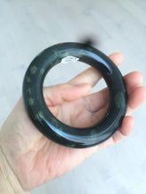 Load image into Gallery viewer, 57.9mm Certified 100% Natural dark green with light green fern frost chubby round cut nephrite Jade bangle HT102-0801