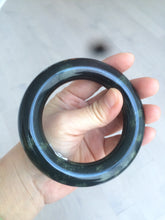 Load image into Gallery viewer, 57.9mm Certified 100% Natural dark green with light green fern frost chubby round cut nephrite Jade bangle HT102-0801