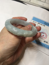 Load image into Gallery viewer, 55.3mm Certified Type A 100% Natural light green with carved Ancient Coin, Auspicious Cloud, and Lingzhi Jadeite Jade bangle PD148-6258