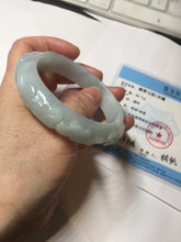 Load image into Gallery viewer, 55.3mm Certified Type A 100% Natural light green with carved Ancient Coin, Auspicious Cloud, and Lingzhi Jadeite Jade bangle PD148-6258