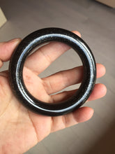 Load image into Gallery viewer, 54.9mm certified 100% Natural black(MO YU 墨玉) meteorite Stellar Night sky chubby round cut nephrite bangle HF119-8244