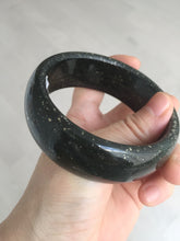Load image into Gallery viewer, 61mm 100% Natural dark green/black meteorite Stellar Night sky broad style nephrite Jade bangle HF92-1032