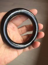 Load image into Gallery viewer, 54.9mm certified 100% Natural black(MO YU 墨玉) meteorite Stellar Night sky chubby round cut nephrite bangle HF119-8244