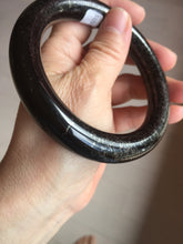 Load image into Gallery viewer, 62.5mm certified 100% Natural black(MO YU 墨玉) meteorite Stellar Night sky chubby round cut nephrite bangle HF120-8235