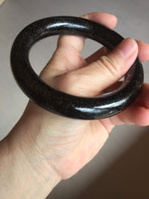 Load image into Gallery viewer, 62.5mm certified 100% Natural black(MO YU 墨玉) meteorite Stellar Night sky chubby round cut nephrite bangle HF120-8235
