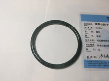 Load image into Gallery viewer, 62.5mm Certified Type A 100% Natural deep sea dark green/blue/black slim round cut Guatemala Jadeite bangle PC162-7020