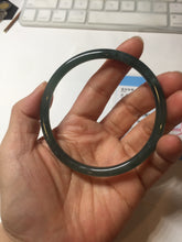 Load image into Gallery viewer, 62.5mm Certified Type A 100% Natural deep sea dark green/blue/black slim round cut Guatemala Jadeite bangle PC162-7020