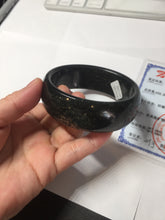 Load image into Gallery viewer, 61mm 100% Natural dark green/black meteorite Stellar Night sky broad style nephrite Jade bangle HF92-1032