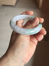 Load image into Gallery viewer, 54mm 100% Natural type A dark green purple white carved plum bossom and golden-painted Jadeite Jade bangle BP166-0266