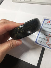 Load image into Gallery viewer, 61mm 100% Natural dark green/black meteorite Stellar Night sky broad style nephrite Jade bangle HF92-1032