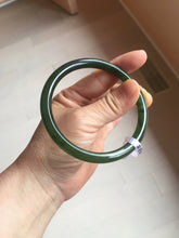 Load image into Gallery viewer, 62mm certified 100% Natural dark green black (碧玉) slim round cut nephrite Jade bangle HT108-0138