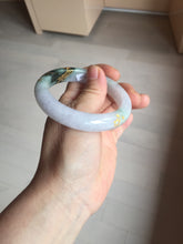Load image into Gallery viewer, 54mm 100% Natural type A dark green purple white carved plum bossom and golden-painted Jadeite Jade bangle BP166-0266