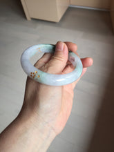 Load image into Gallery viewer, 54mm 100% Natural type A dark green purple white carved plum bossom and golden-painted Jadeite Jade bangle BP166-0266