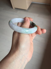 Load image into Gallery viewer, 54mm 100% Natural type A dark green purple white carved plum bossom and golden-painted Jadeite Jade bangle BP166-0266