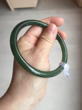 Load image into Gallery viewer, 62mm certified 100% Natural dark green black (碧玉) slim round cut nephrite Jade bangle HT108-0138