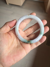 Load image into Gallery viewer, 54mm 100% Natural type A dark green purple white carved plum bossom and golden-painted Jadeite Jade bangle BP166-0266