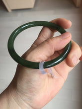 Load image into Gallery viewer, 62mm certified 100% Natural dark green black (碧玉) slim round cut nephrite Jade bangle HT108-0138