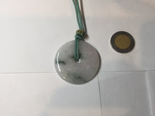Load image into Gallery viewer, 37.9mm Type A 100% Natural icy watery white purple with green floating flowers Jadeite Jade Safety Guardian Button donuts couple pendant PA65